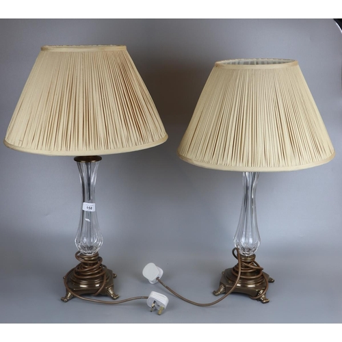 158 - Pair of glass and brass lamps