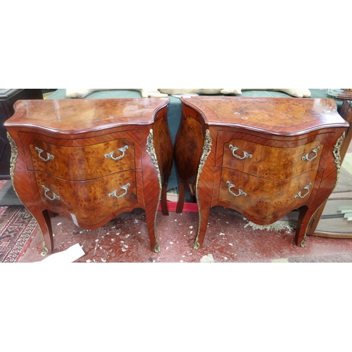 165 - Pair of French burr walnut and kingwood ormolu mounted bombe chests - Approx size: W: 82cm D: 44cm H... 