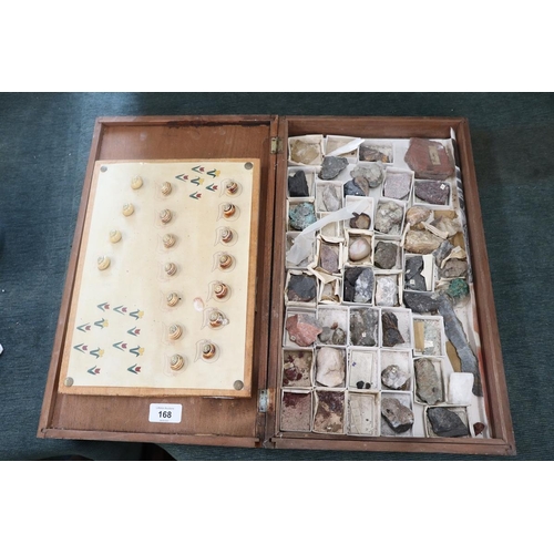 168 - Science lab boxed mineral samples and snails display