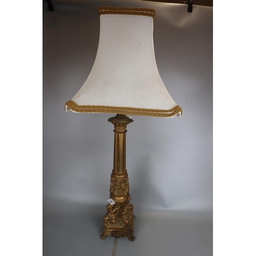 196 - Gilt lamp with shade