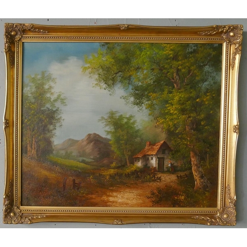 211 - Oil on canvas - Rural scene signed Grant - Approx image size: 59cm x 49cm