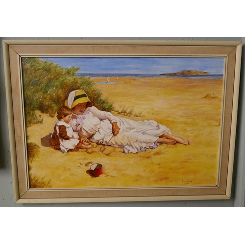 212 - Oil on board beach scene by Roy F Palmer - Approx image size: 75cm x 50cm