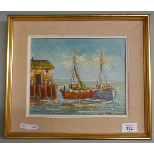 222 - Oil on canvas - Nautical scene K Conden - Approx image size: 24cm x 19cm