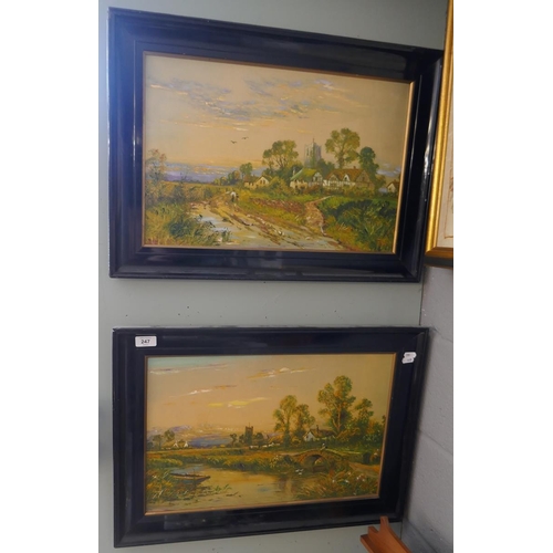 247 - Pair of oils on board - Rural scenes - Approx image size: 51cm x 34cm