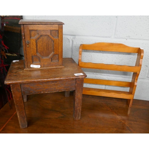 264 - Small stool together with small cabinet and spice rack