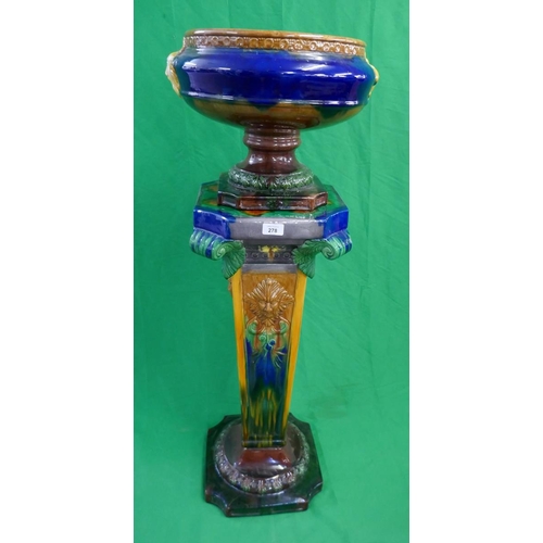 278 - Majolica jardinere on stand - Approx height: 111cm