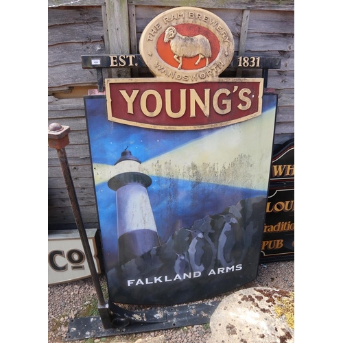 478 - Big Youngs double sided pub sign with bracket - Approx size: 108cm x 186cm