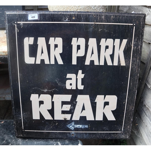 489 - Car Park at Rear pub sign - Approx size: 60cm x 62cm