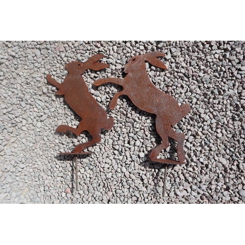 500 - Pair of metal boxing hare silhouettes