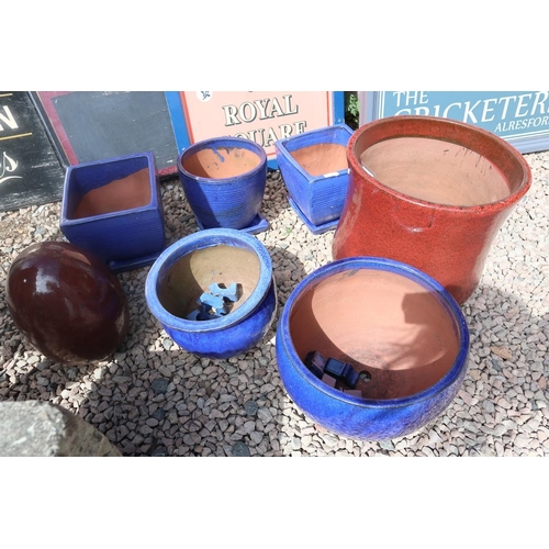 501 - Collection of glazed terracotta planters etc