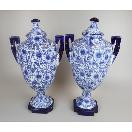 90 - Pair of Victoria Ironstone blue and white urns - Approx height: 46cm