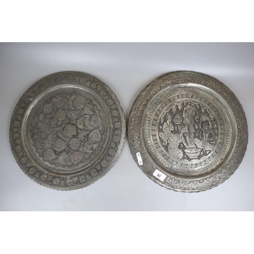 93 - 2 Indian pewter wall plates