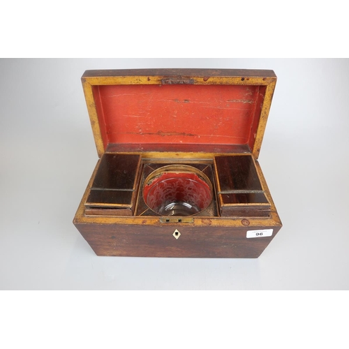 96 - Victorian tea caddy with etched glass mixing bowl