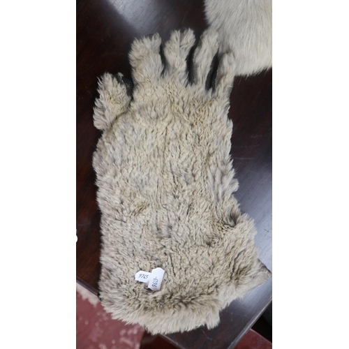 161 - Pair of rabbit fur and leather gloves together with pouch