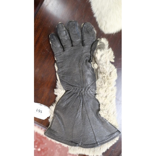 161 - Pair of rabbit fur and leather gloves together with pouch