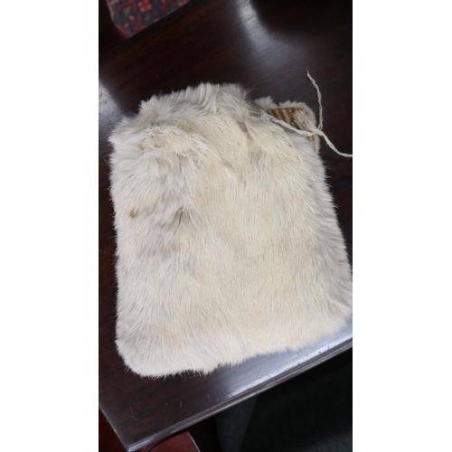 161 - Pair of rabbit fur and leather gloves together with pouch