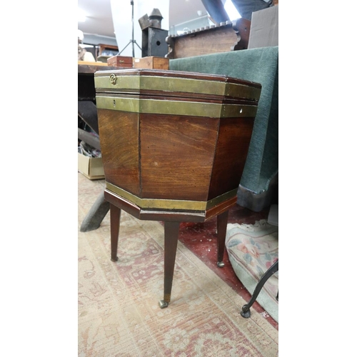 184 - Antique mahogany brass bound cellarette on stand