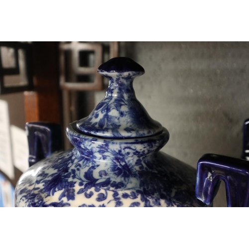 90 - Pair of Victoria Ironstone blue and white urns - Approx height: 46cm