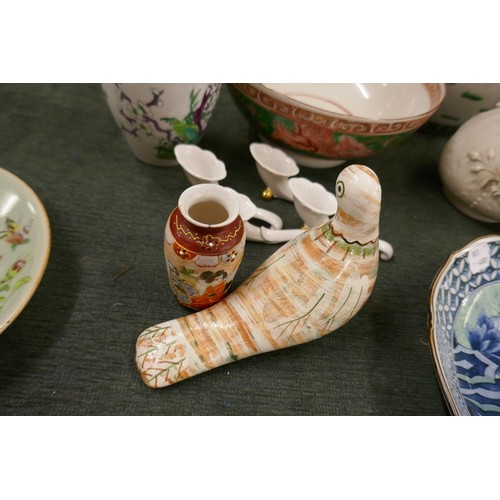 167 - Collection of ceramics - Mostly Oriental to include pair of Belleek vases