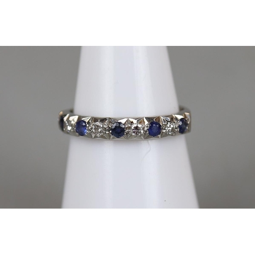 16 - Platinum diamond and sapphire set ring - Approx weight 3.6g - Approx size: M