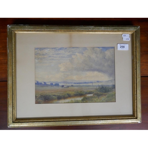 258 - Watercolour Kentish landscape by J H Leonard - see reverse - Approx image size: 27cm x 19cm