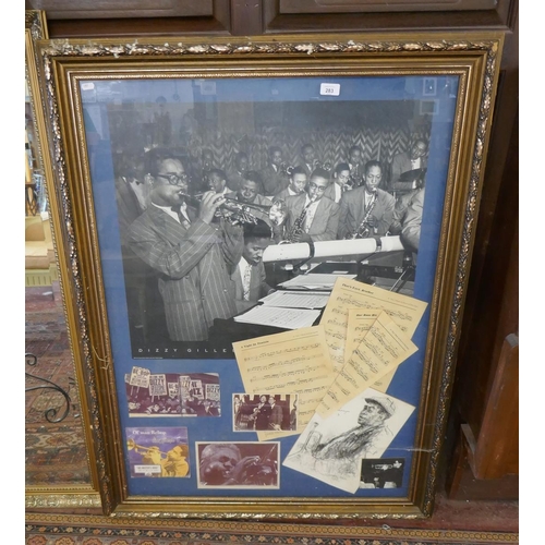 283 - Large framed Dizzy Gillespie jazz music collage - Approx. size: 92cm x 120cm