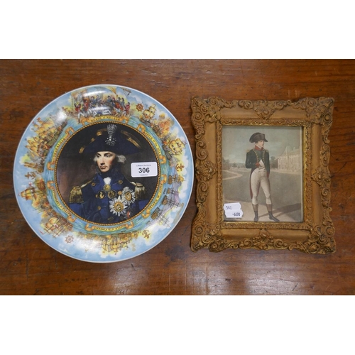 306 - Framed picture of Napoleon together with Lord Nelson commemorative plate