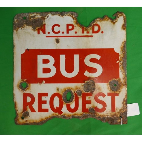 341 - Original enamel sign (double sided) - BUS REQUEST - Approx size: 30.5cm x 30.5cm