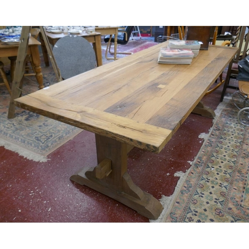 370 - Large & impressive stressed oak refectory table - Approx size: L: 236cm W: 90cm H: 79cm