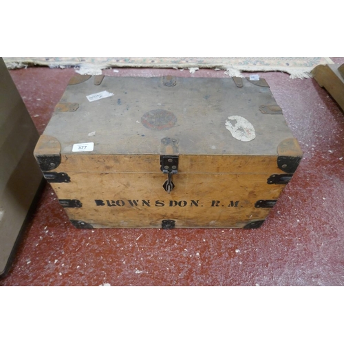 377 - Wooden metal bound trunk