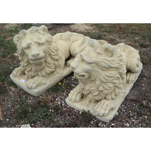 464 - Pair of large stone reclining lions