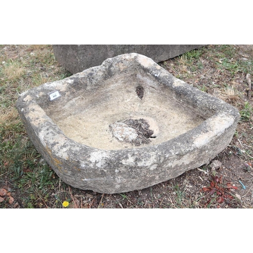 468 - Antique corner stone trough - Approx size: W: 63cm D: 60cm H: 24cm