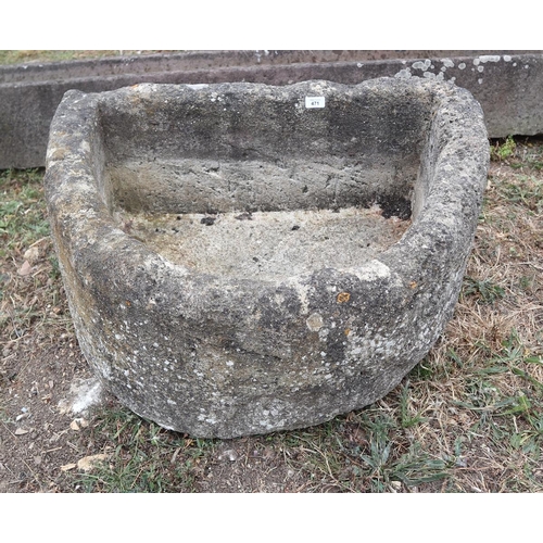 471 - Antique stone demi-lune trough - Approx size: W: 82cm D: 64cm H: 39cm