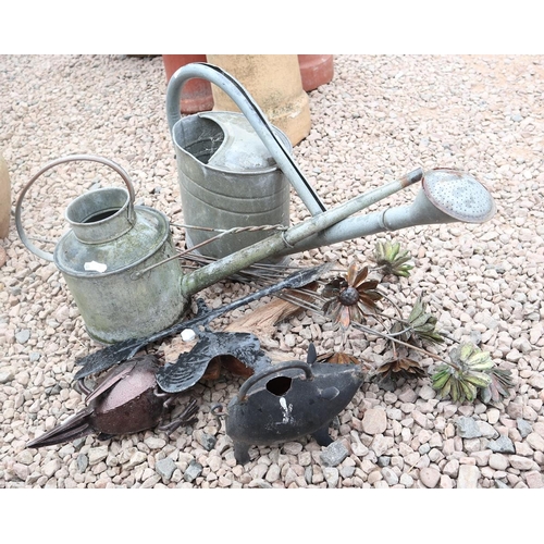 483 - Collection of metal garden items to include galvernised watering cans