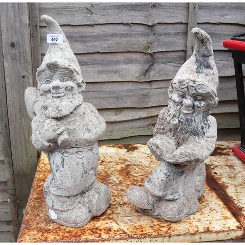 492 - Pair of antique garden gnomes - Approx height of tallest: 51cm