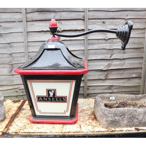 493 - Large metal hanging pub lantern (1 panel missing) - Approx height: 77cm