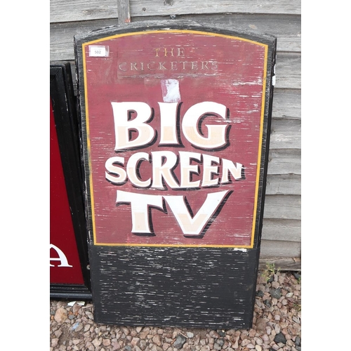 502 - The Cricketers Big Screen TV sign - Approx size: 94cm x 52cm