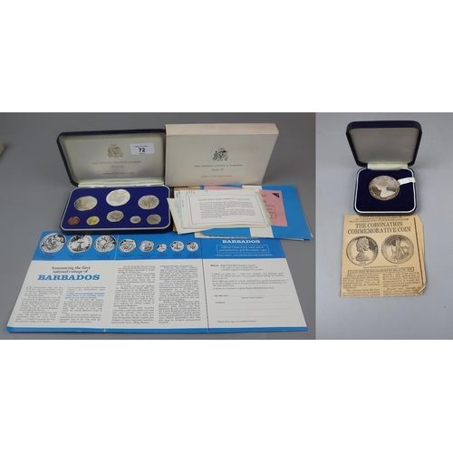 72 - Case set of proof Barbados coins (possibly containing 2 silver coins) together with Cook Island comm... 