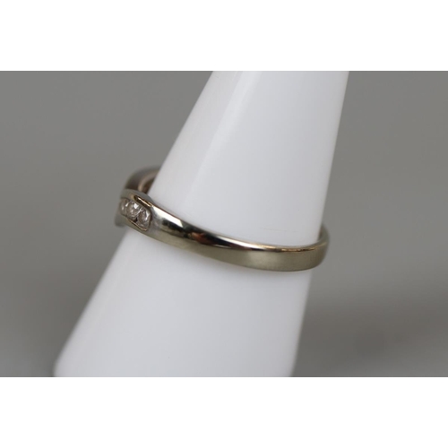 10 - White gold stone set wishbone ring - Approx size: Q