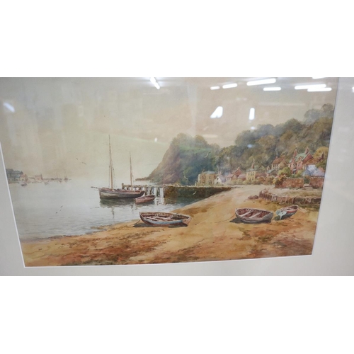 268 - Large watercolour West Country fishing harbour - Approx image size: 45cm x 27cm