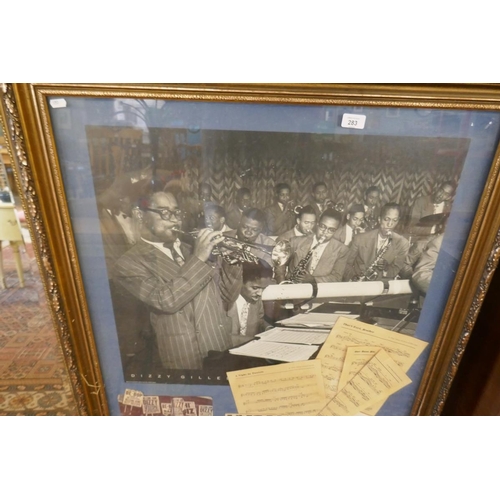 283 - Large framed Dizzy Gillespie jazz music collage - Approx. size: 92cm x 120cm