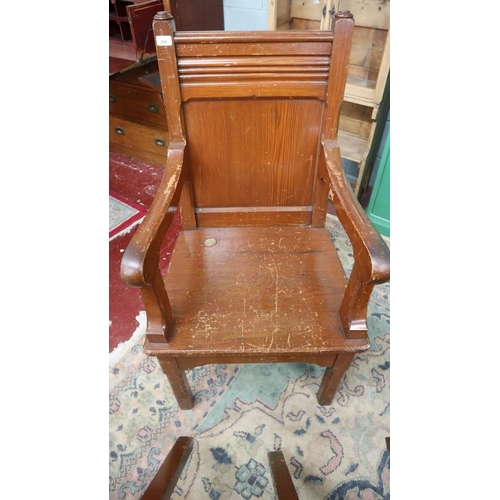 294 - 3 Gothic style pitch pine chairs