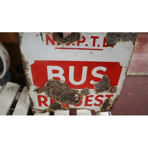 341 - Original enamel sign (double sided) - BUS REQUEST - Approx size: 30.5cm x 30.5cm