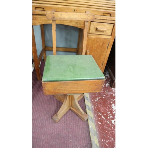 342 - Beechwood tambour top children's desk together with matching swivel chair - Approx: W: 70cm D: 44cm ... 