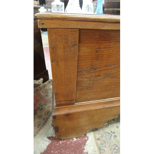 347 - Antique pitch pine coffer with candle box - Approx size: W: 134cm D: 50cm H: 75cm