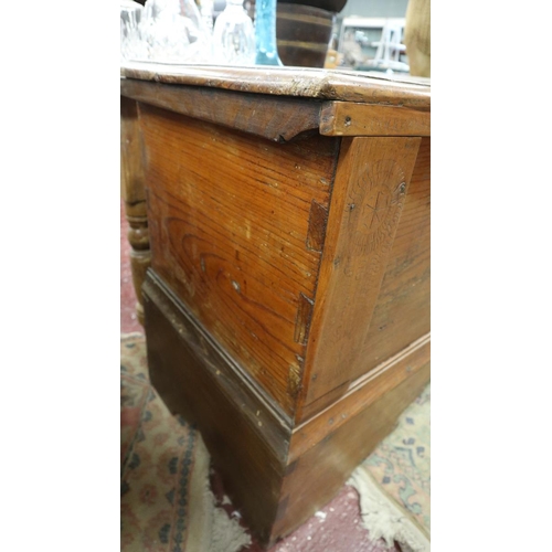 347 - Antique pitch pine coffer with candle box - Approx size: W: 134cm D: 50cm H: 75cm