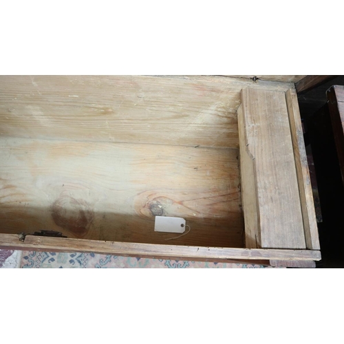 347 - Antique pitch pine coffer with candle box - Approx size: W: 134cm D: 50cm H: 75cm