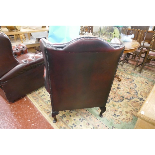 364 - 2 oxblood red leather armchairs