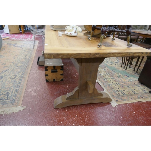 370 - Large & impressive stressed oak refectory table - Approx size: L: 236cm W: 90cm H: 79cm