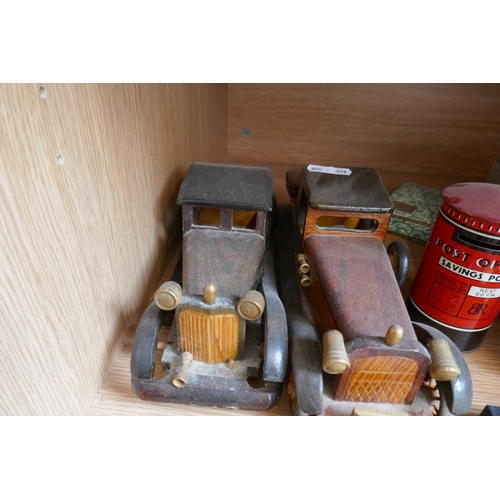 410 - Collectables to include 2 wooden cars